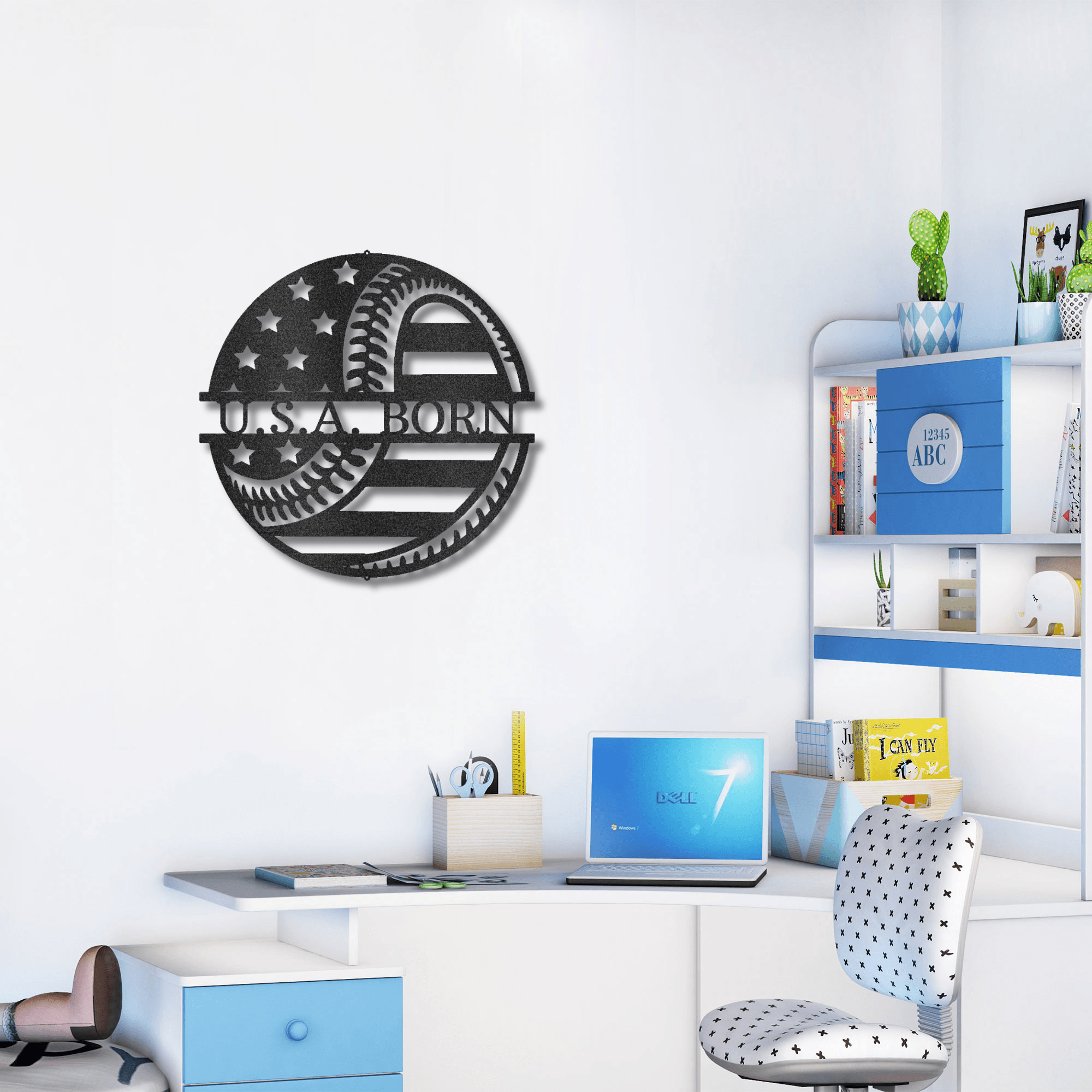 Baseball American Flag Custom Name Metal Art Wall Sign - Mallard Moon Gift Shop