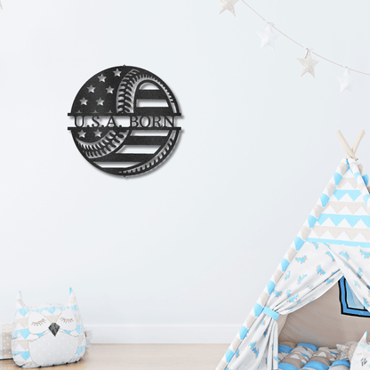 Baseball American Flag Custom Name Metal Art Wall Sign - Mallard Moon Gift Shop