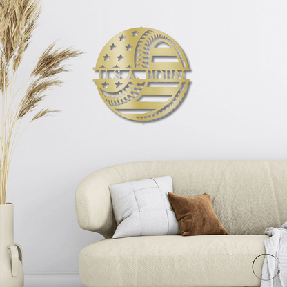 Baseball American Flag Custom Name Metal Art Wall Sign - Mallard Moon Gift Shop