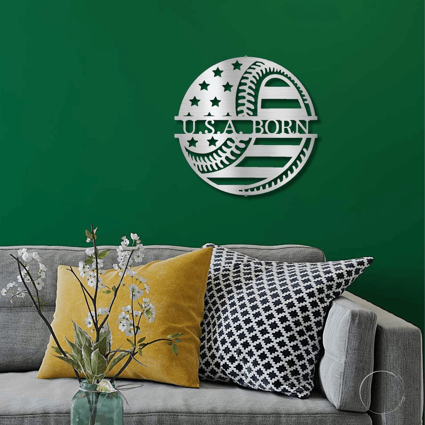 Baseball American Flag Custom Name Metal Art Wall Sign - Mallard Moon Gift Shop