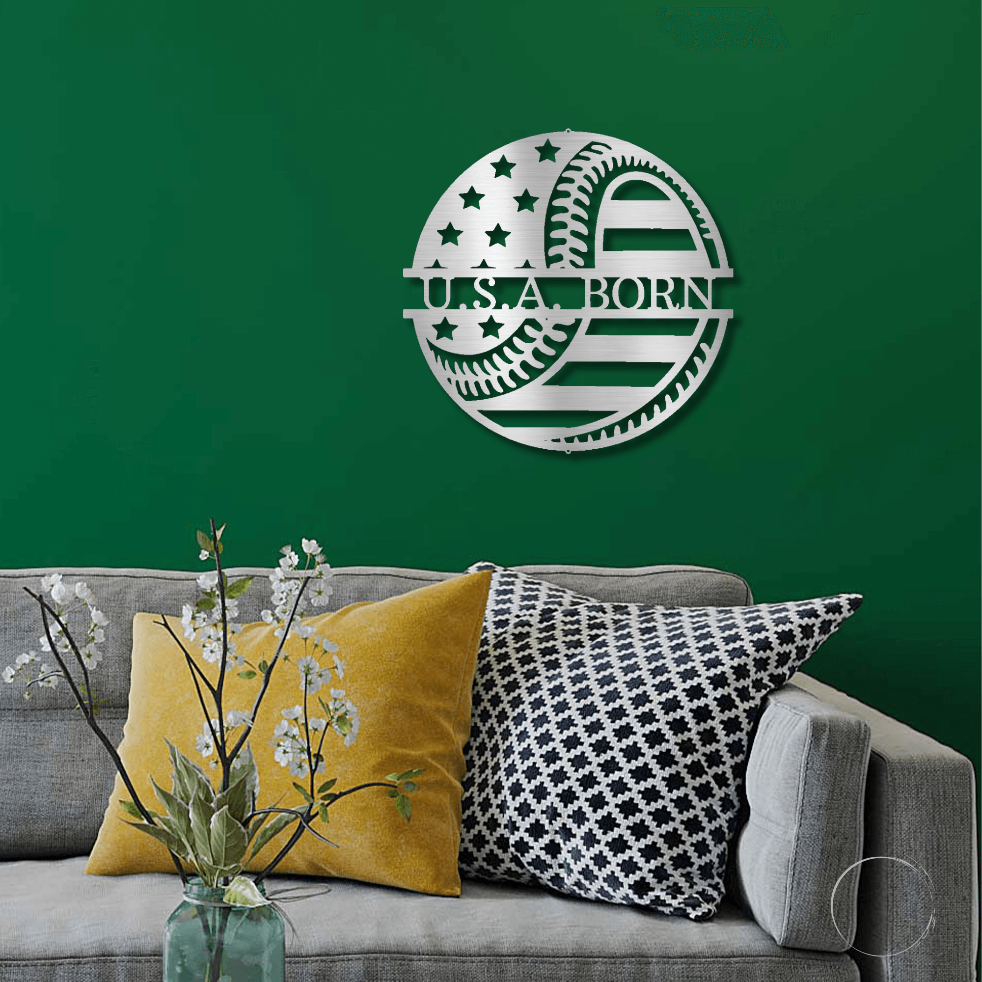 Baseball American Flag Custom Name Metal Art Wall Sign - Mallard Moon Gift Shop