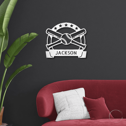 Baseball and Bats Custom Name Metal Art Wall Sign - Mallard Moon Gift Shop