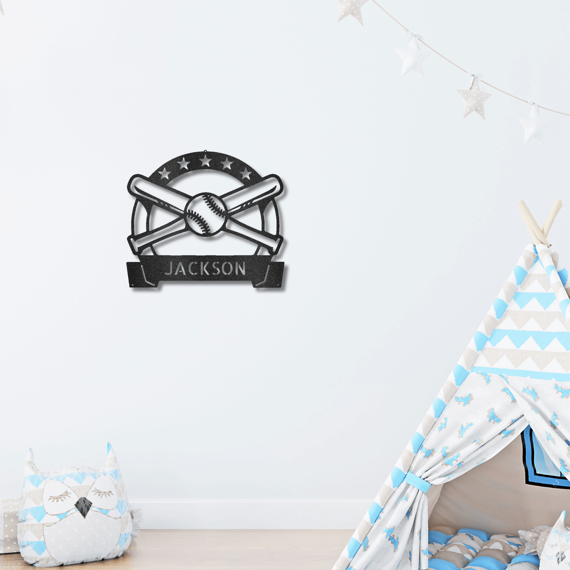 Baseball and Bats Custom Name Metal Art Wall Sign - Mallard Moon Gift Shop