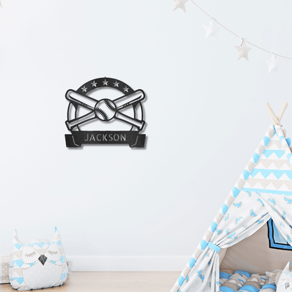 Baseball and Bats Custom Name Metal Art Wall Sign - Mallard Moon Gift Shop