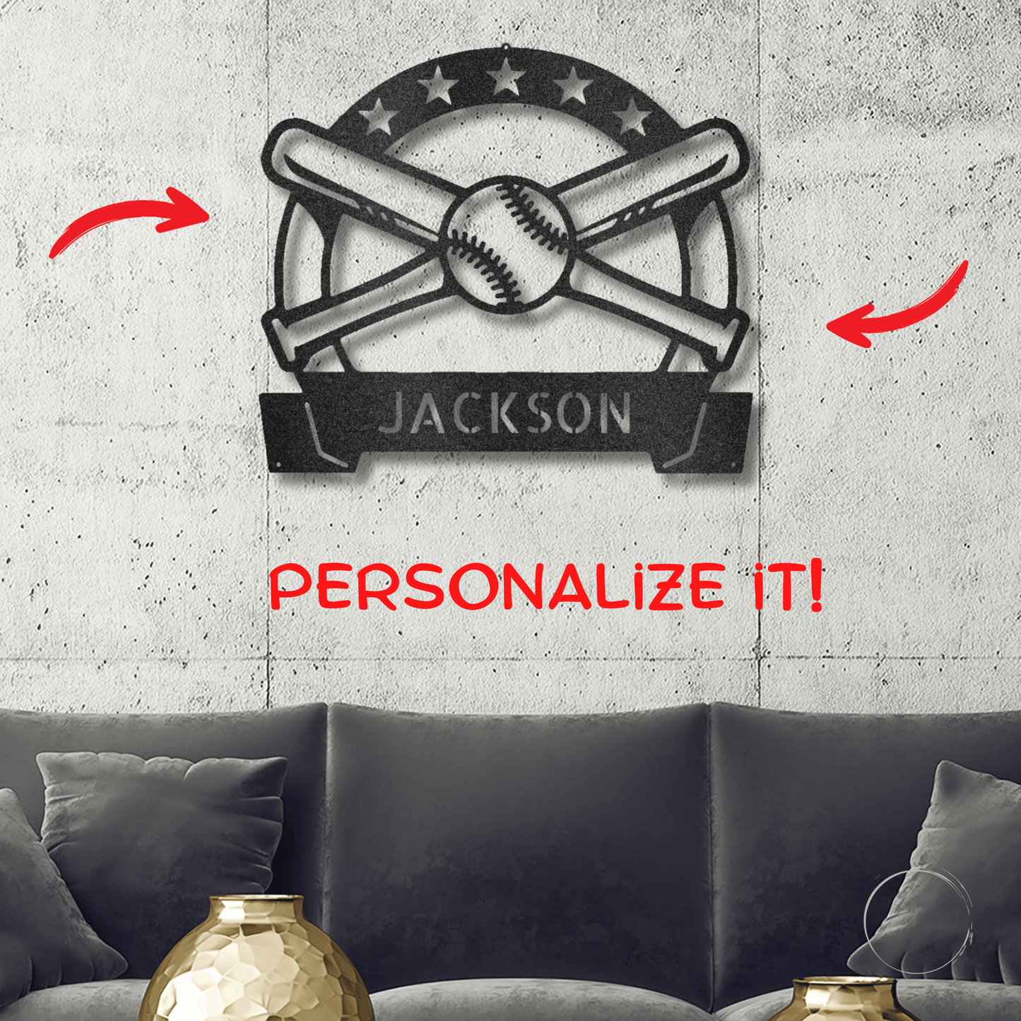 Baseball and Bats Custom Name Metal Art Wall Sign - Mallard Moon Gift Shop