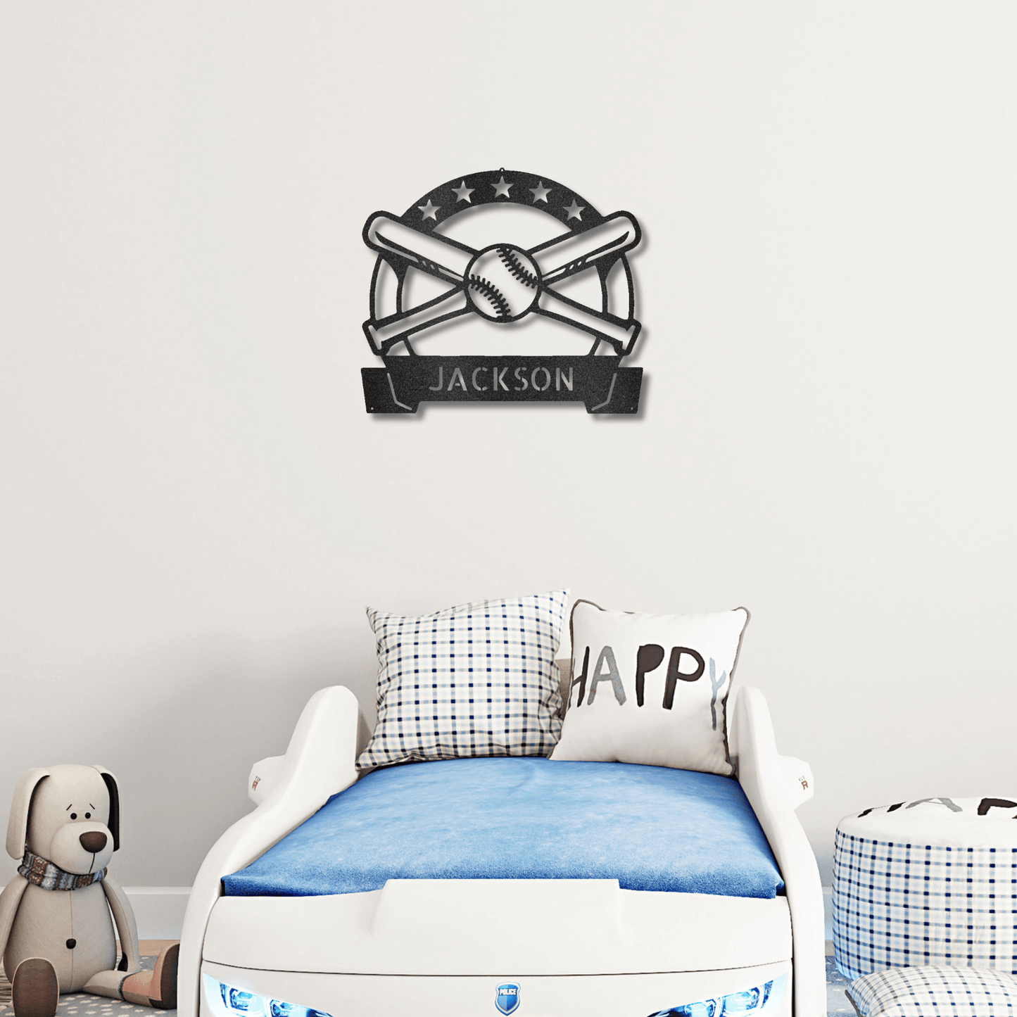 Baseball and Bats Custom Name Metal Art Wall Sign - Mallard Moon Gift Shop