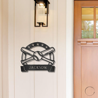 Baseball and Bats Custom Name Metal Art Wall Sign - Mallard Moon Gift Shop