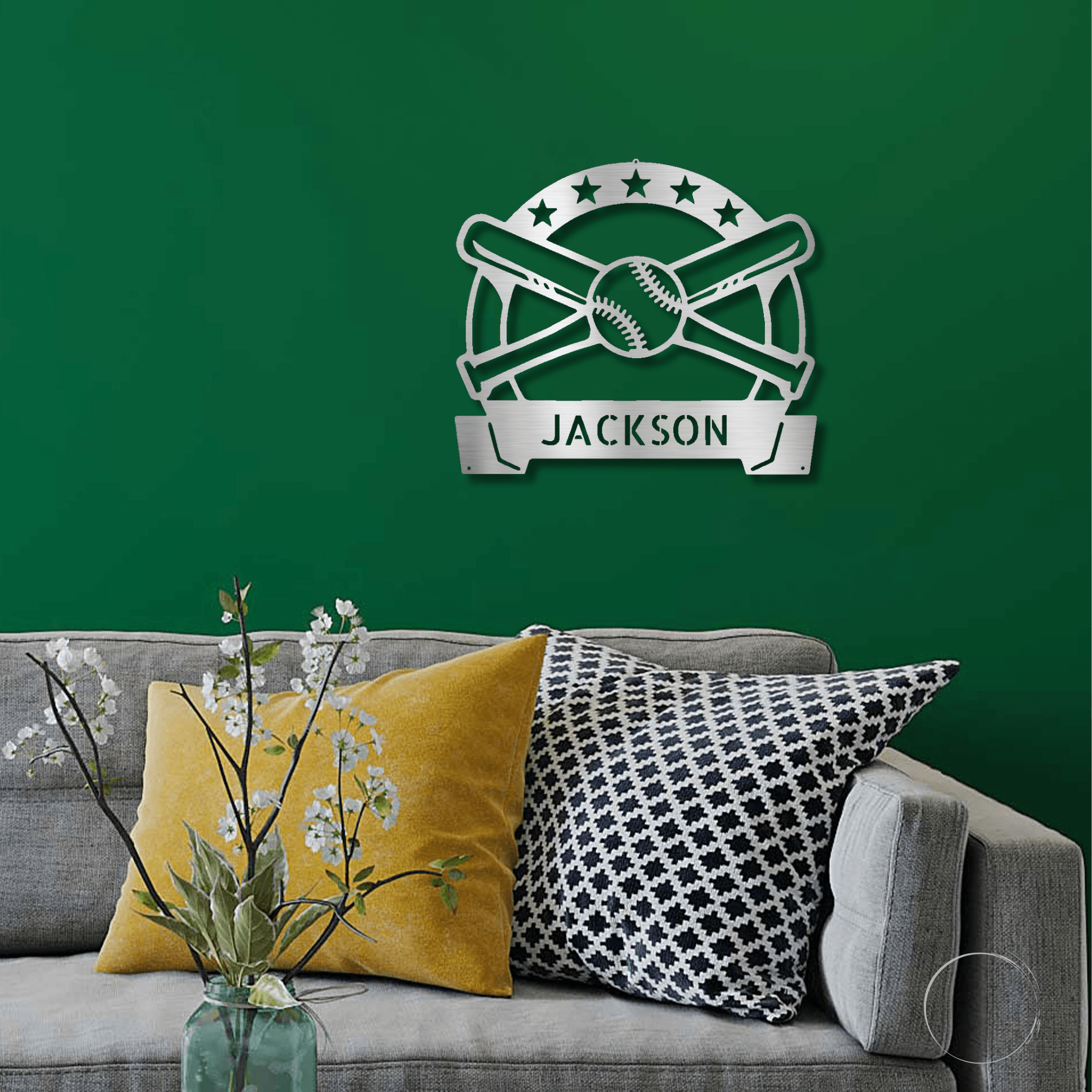 Baseball and Bats Custom Name Metal Art Wall Sign - Mallard Moon Gift Shop