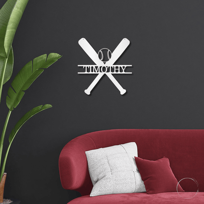 Baseball Bats and Balls Custom Name Metal Art Wall Sign - Mallard Moon Gift Shop