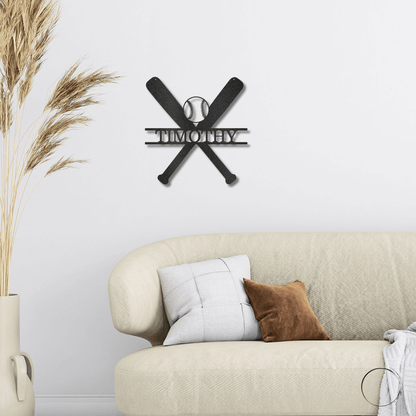 Baseball Bats and Balls Custom Name Metal Art Wall Sign - Mallard Moon Gift Shop