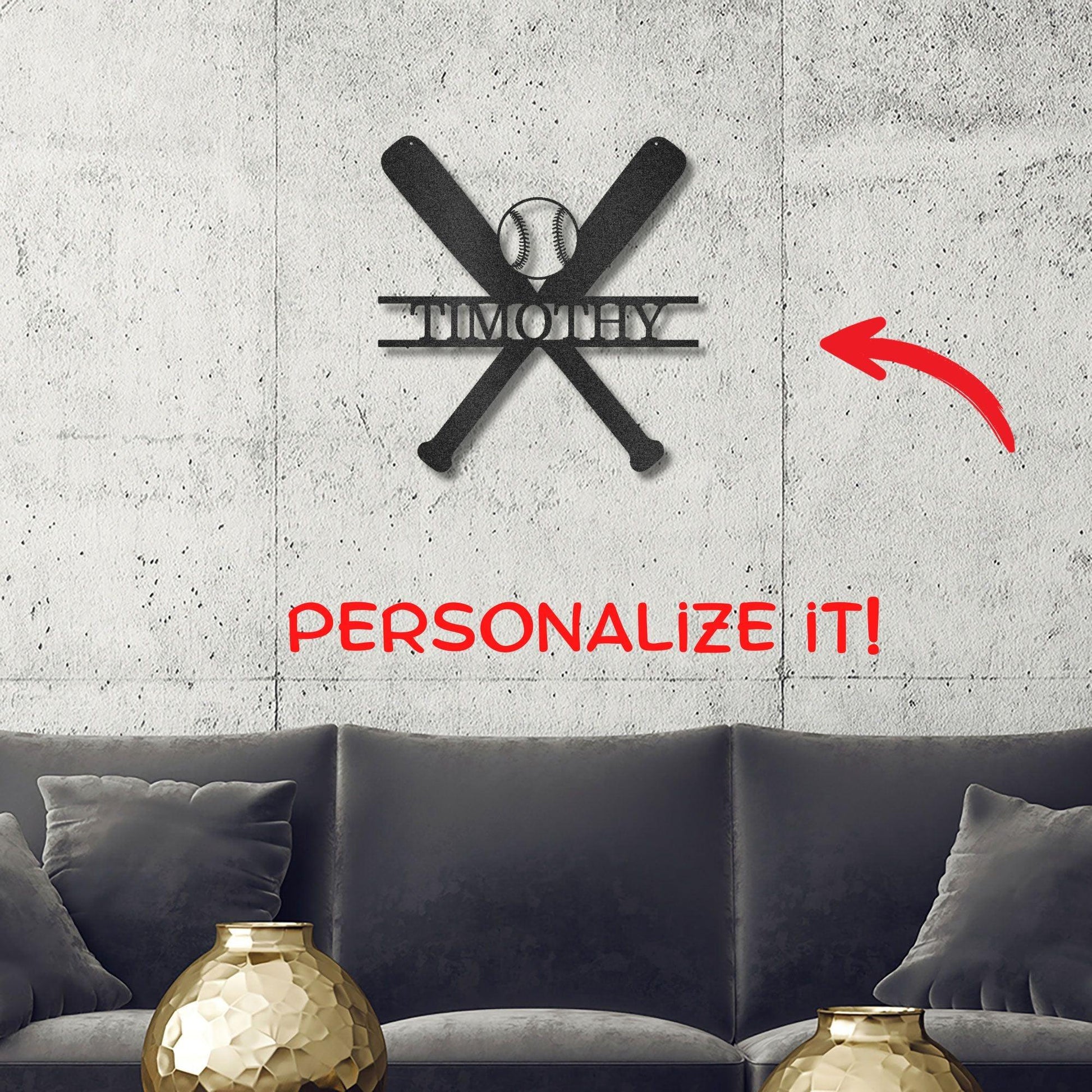 Baseball Bats and Balls Custom Name Metal Art Wall Sign - Mallard Moon Gift Shop