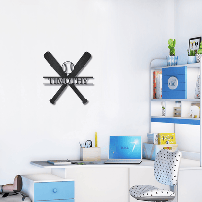Baseball Bats and Balls Custom Name Metal Art Wall Sign - Mallard Moon Gift Shop