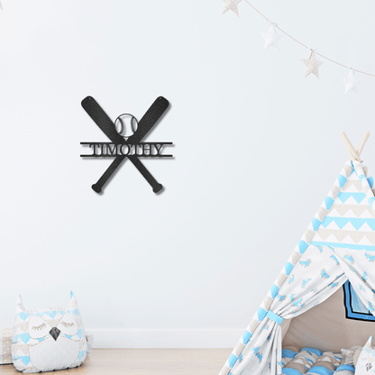 Baseball Bats and Balls Custom Name Metal Art Wall Sign - Mallard Moon Gift Shop