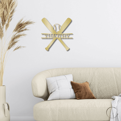 Baseball Bats and Balls Custom Name Metal Art Wall Sign - Mallard Moon Gift Shop