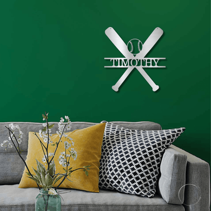 Baseball Bats and Balls Custom Name Metal Art Wall Sign - Mallard Moon Gift Shop