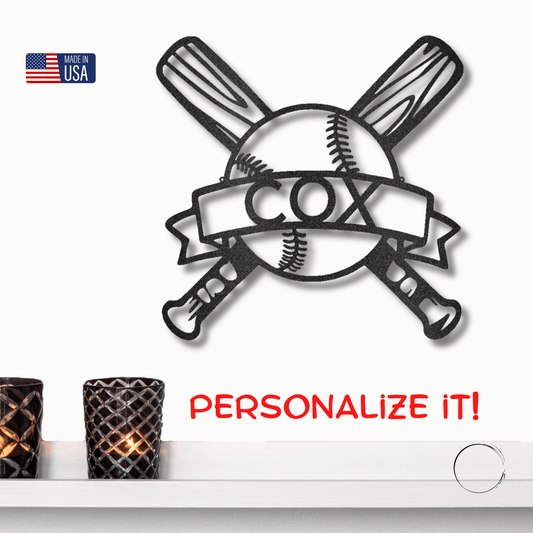 Baseball Bats and Balls Personalized Name Metal Art Wall Sign - Mallard Moon Gift Shop