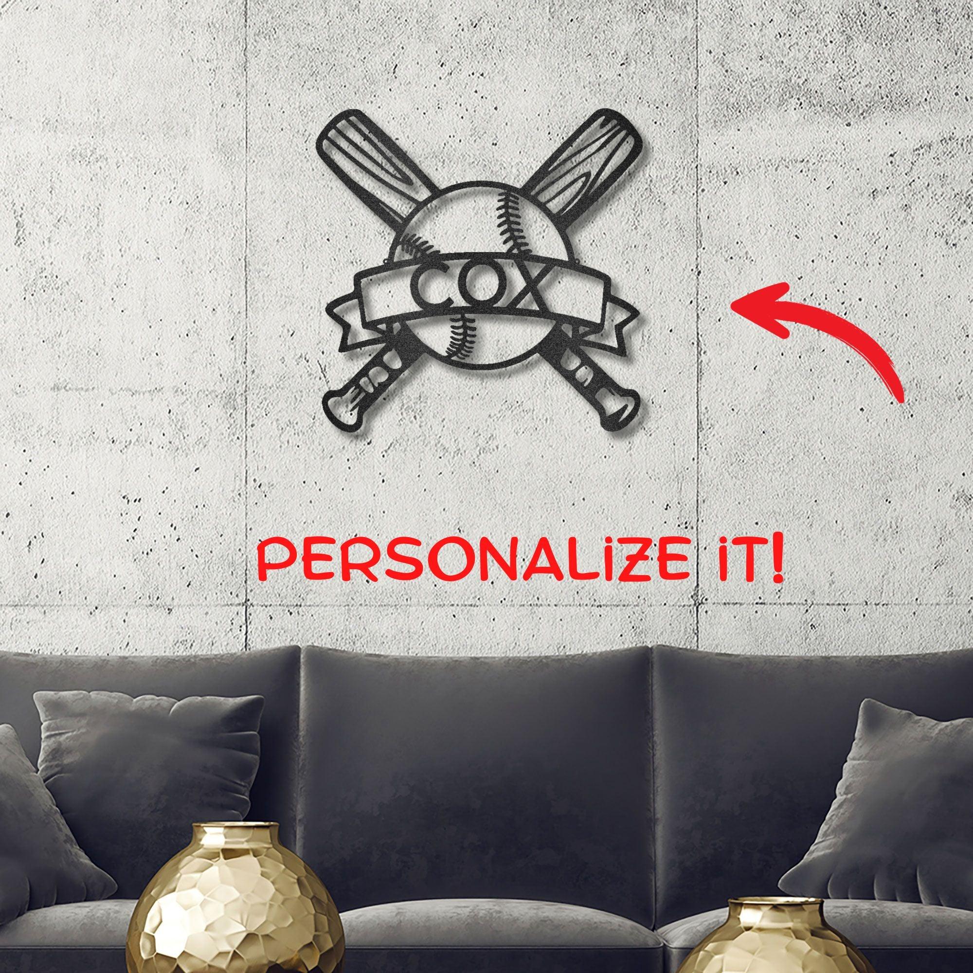 Baseball Bats and Balls Personalized Name Metal Art Wall Sign - Mallard Moon Gift Shop