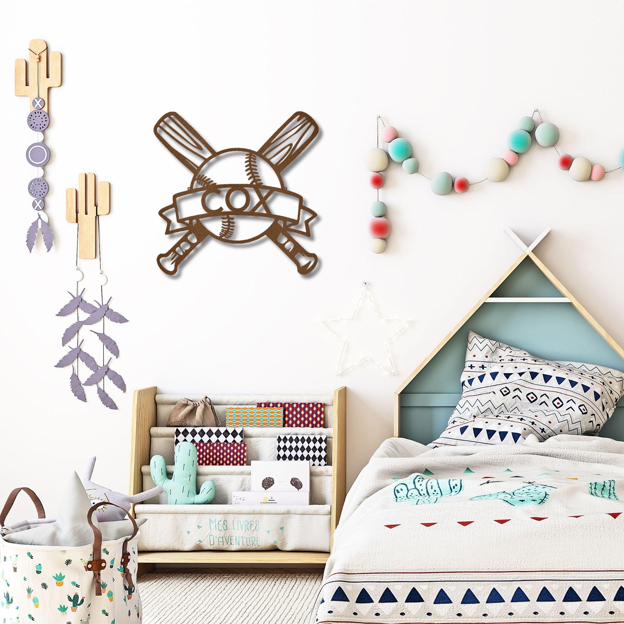 Baseball Bats and Balls Personalized Name Metal Art Wall Sign - Mallard Moon Gift Shop