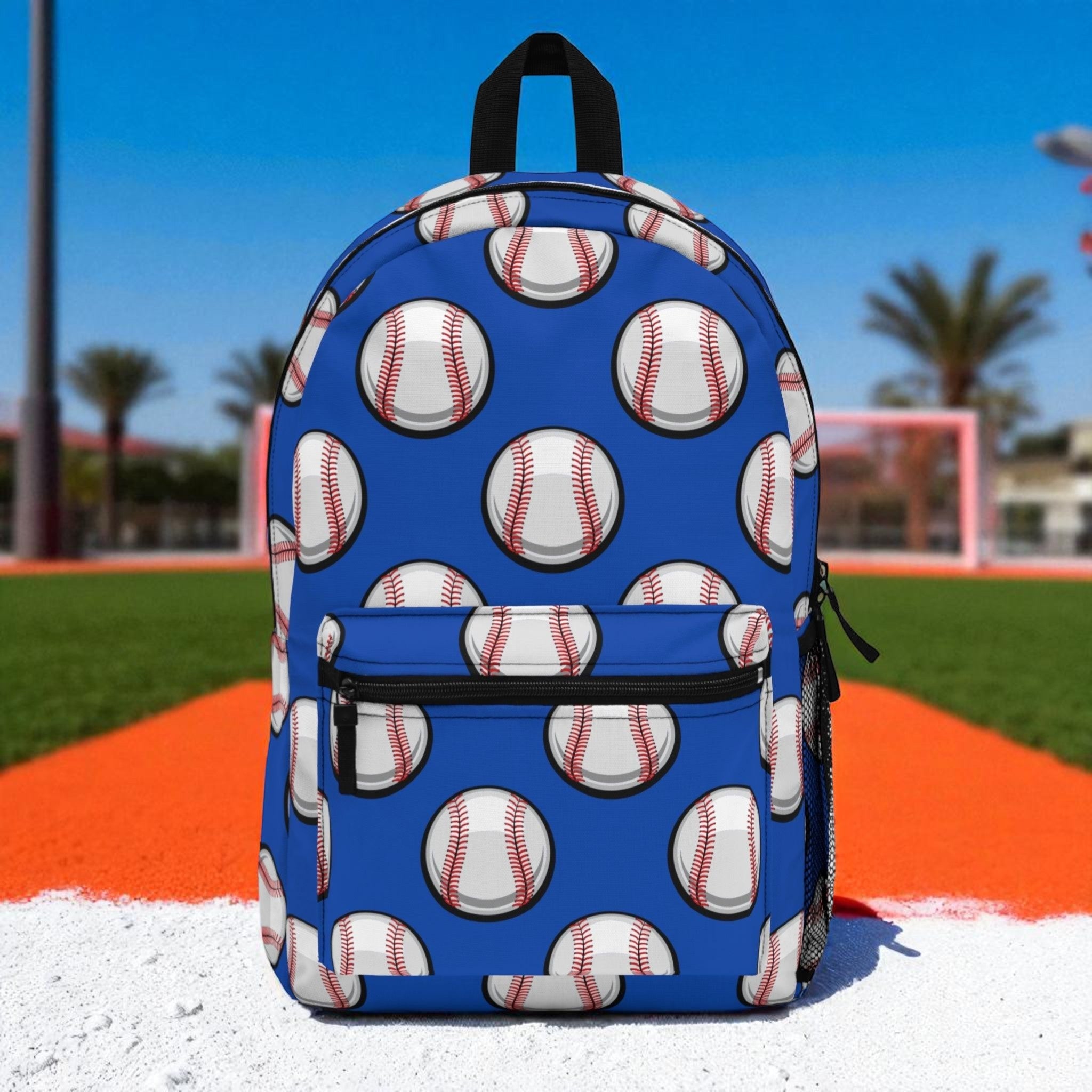 Baseball Print Backpack – Blue Sports Bag for Baseball Fans – Lightweight, Waterproof & Durable Gear Bag - Mallard Moon Gift Shop
