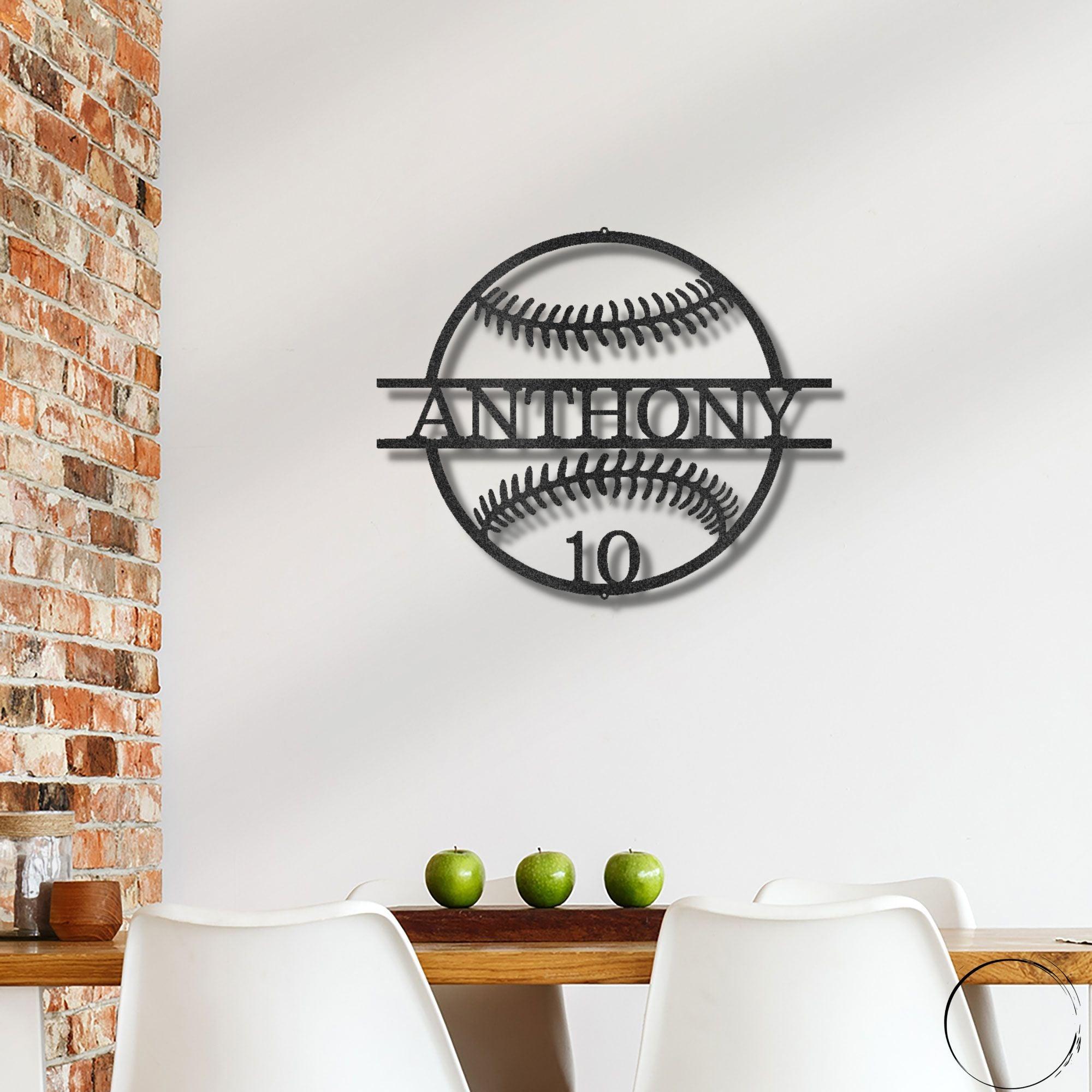 Baseball Custom Name and Number Metal Art Wall Sign - Mallard Moon Gift Shop