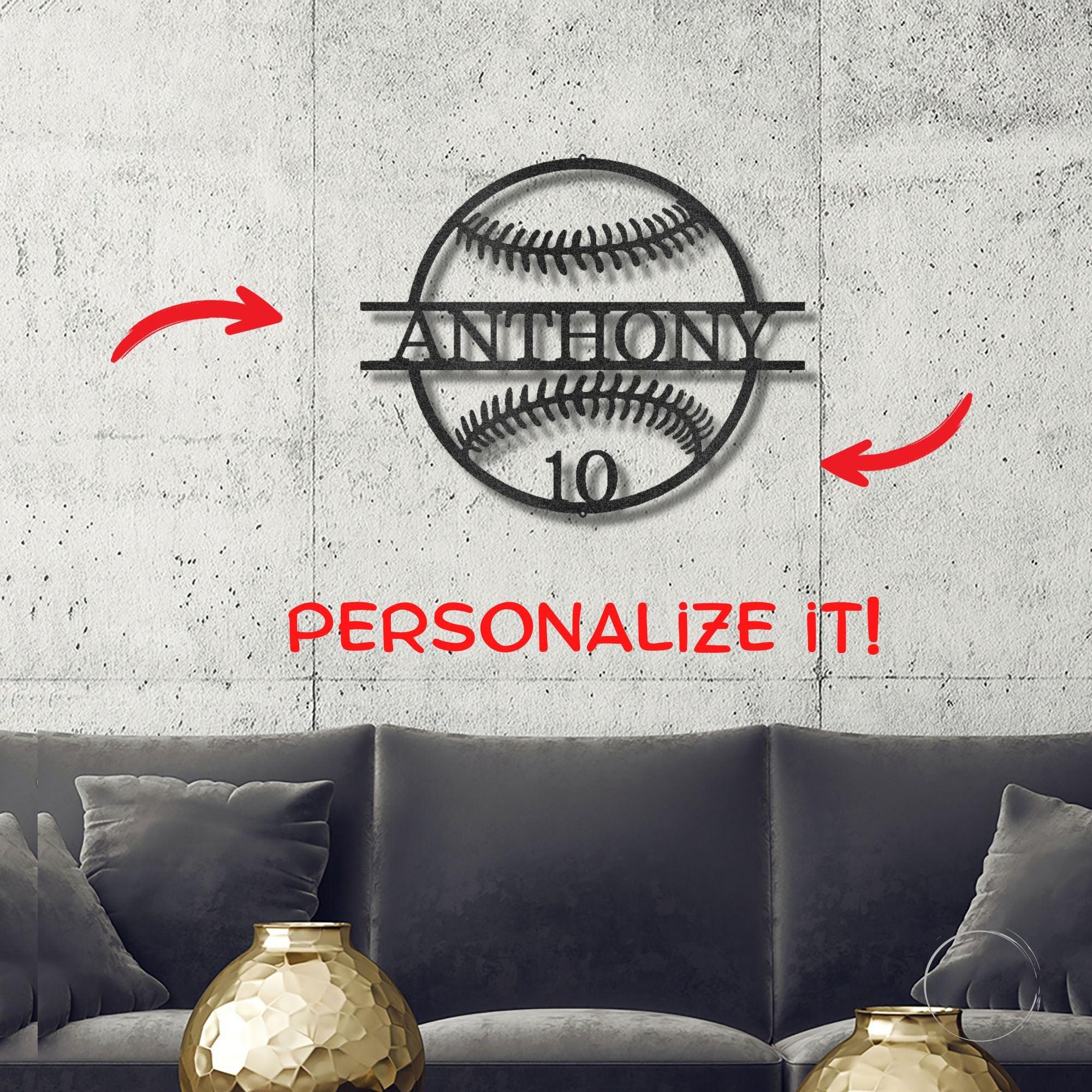 Baseball Custom Name and Number Metal Art Wall Sign - Mallard Moon Gift Shop