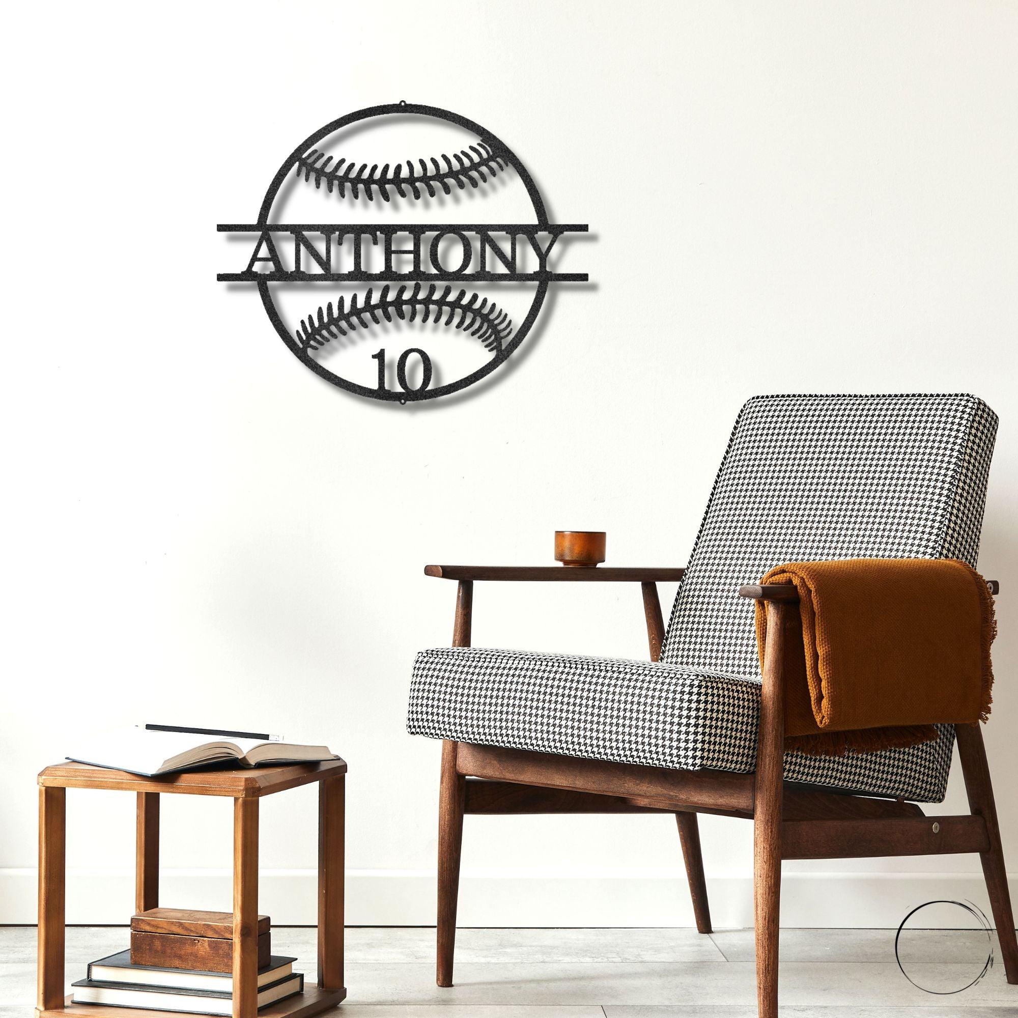 Baseball Custom Name and Number Metal Art Wall Sign - Mallard Moon Gift Shop