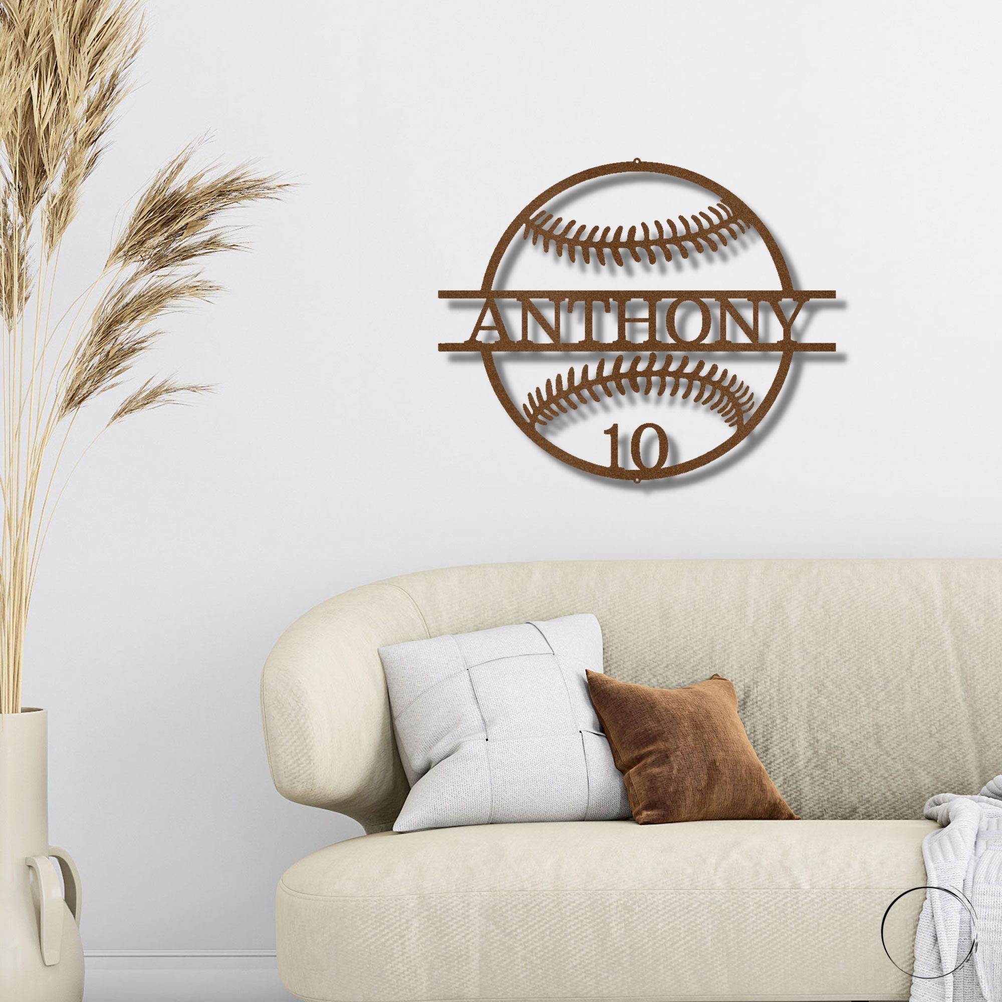 Baseball Custom Name and Number Metal Art Wall Sign - Mallard Moon Gift Shop