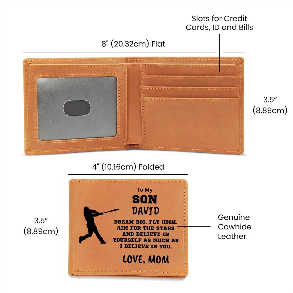 Baseball Player Personalized Graphic Leather Wallet - Mallard Moon Gift Shop