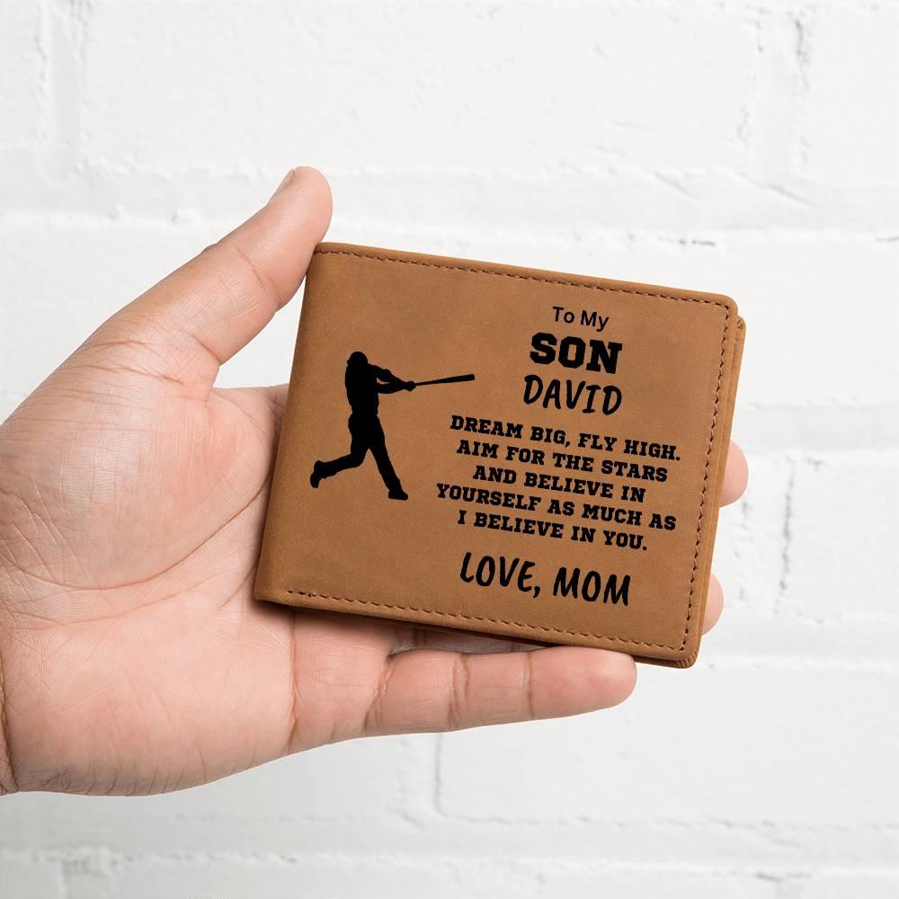Baseball Player Personalized Graphic Leather Wallet - Mallard Moon Gift Shop