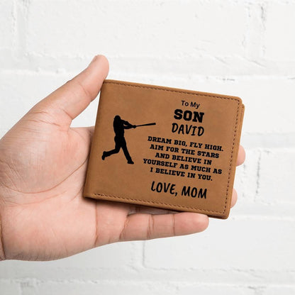 Baseball Player Personalized Graphic Leather Wallet - Mallard Moon Gift Shop