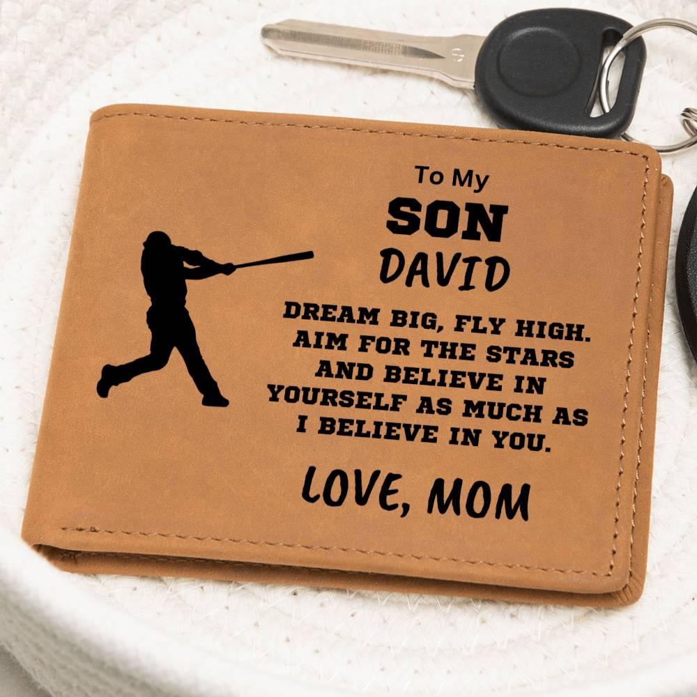 Baseball Player Personalized Graphic Leather Wallet - Mallard Moon Gift Shop