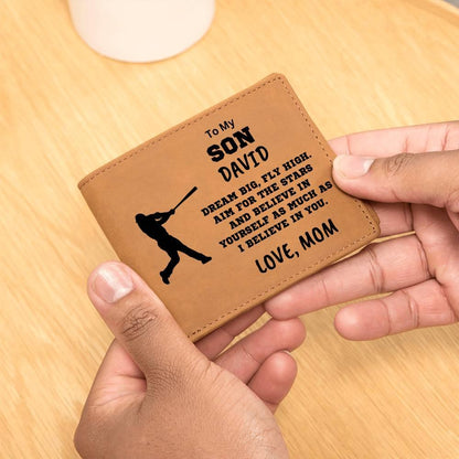 Baseball Player Personalized Graphic Leather Wallet - Mallard Moon Gift Shop