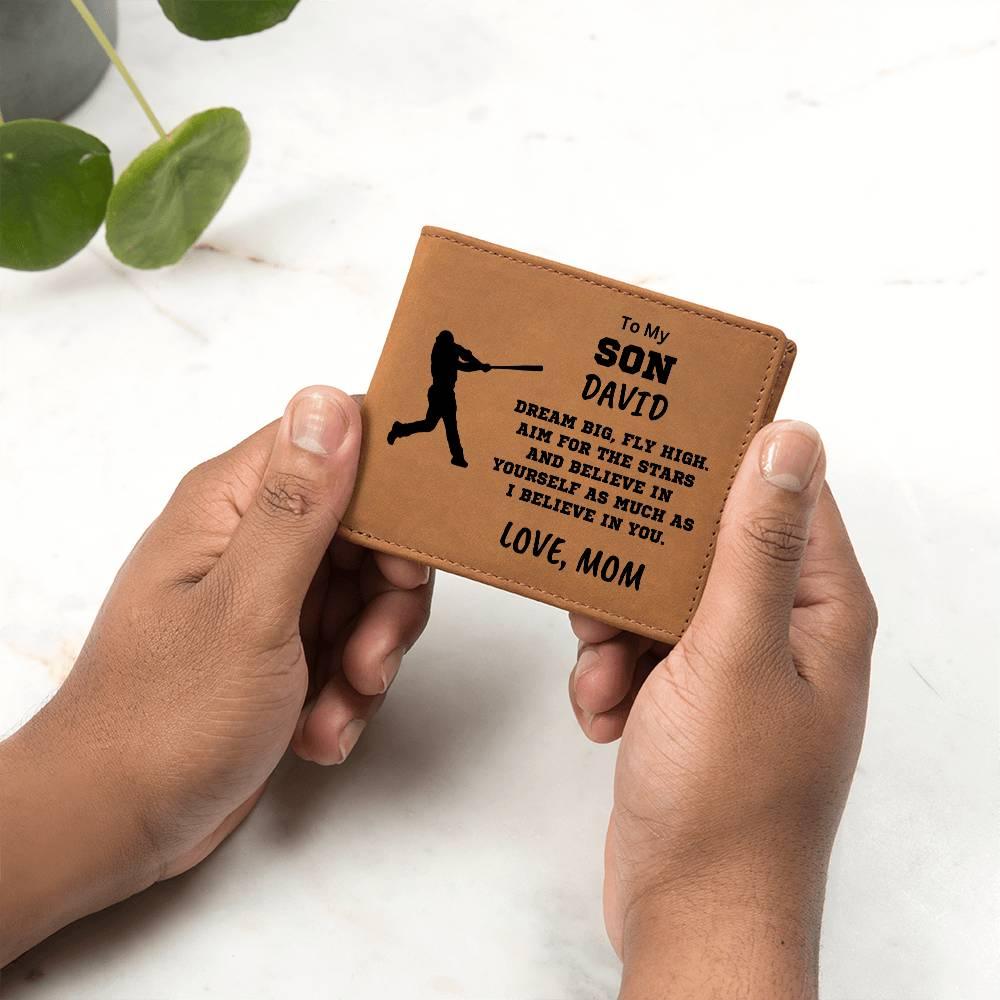 Baseball Player Personalized Graphic Leather Wallet - Mallard Moon Gift Shop