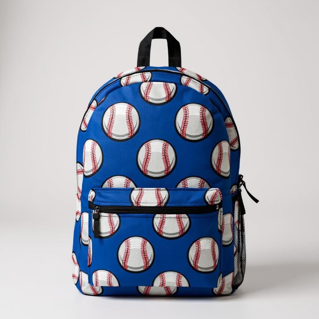 Baseball Print Backpack – Blue Sports Bag for Baseball Fans – Lightweight, Waterproof & Durable Gear Bag - Mallard Moon Gift Shop