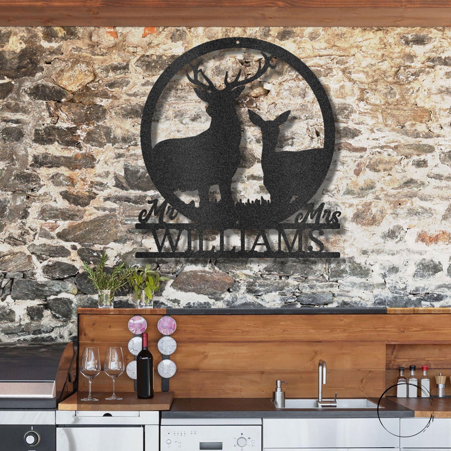 Deer Stag and Doe Mr and Mrs Custom Name Metal Art Wall Sign - Mallard Moon Gift Shop