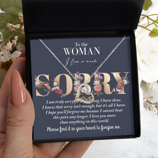 Apology Gift for Girlfriend, Wife, Soulmate - Sorry, Bear This Pain - Love Dancing Heart Pendant Necklace - Mallard Moon Gift Shop