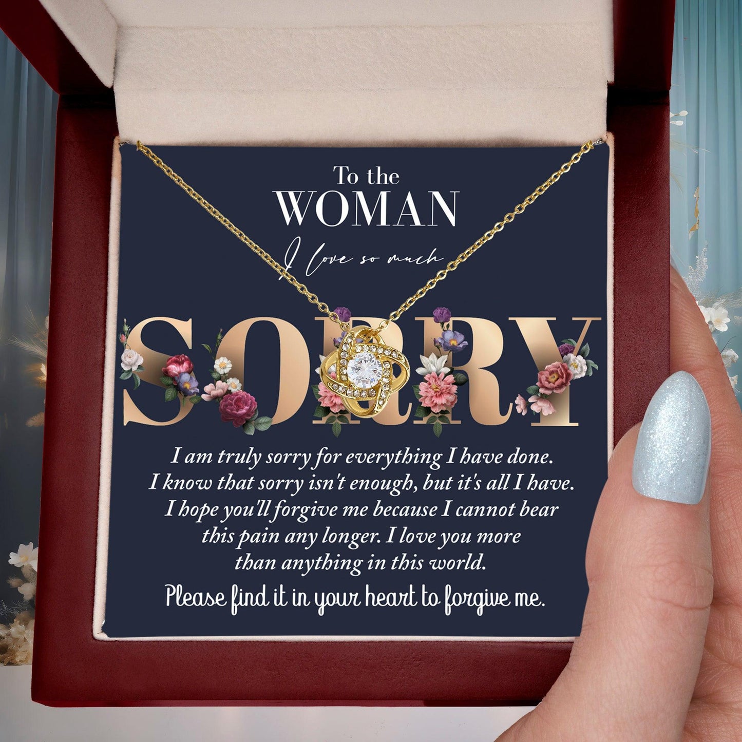 Apology Gift for Girlfriend, Wife, Soulmate - Sorry, Bear This Pain - Love Knot Pendant Necklace - Mallard Moon Gift Shop