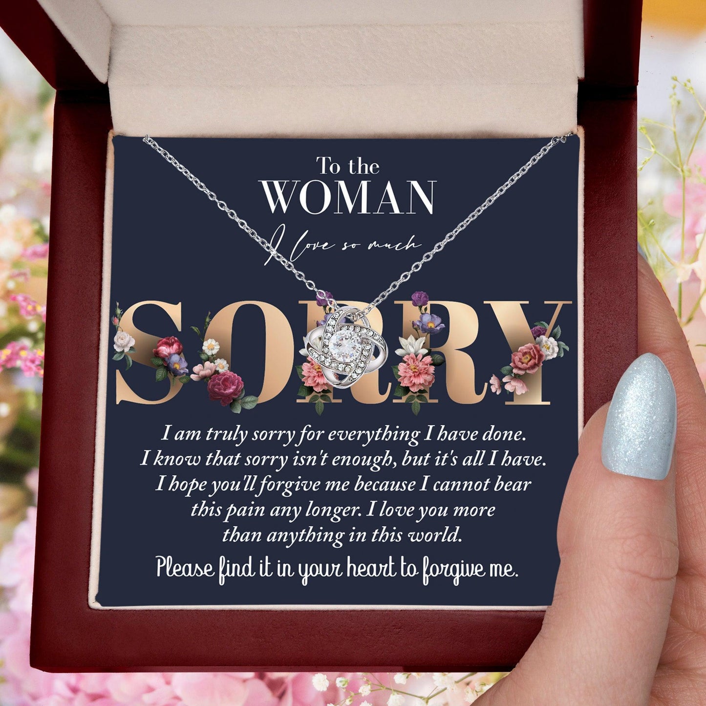 Apology Gift for Girlfriend, Wife, Soulmate - Sorry, Bear This Pain - Love Knot Pendant Necklace - Mallard Moon Gift Shop