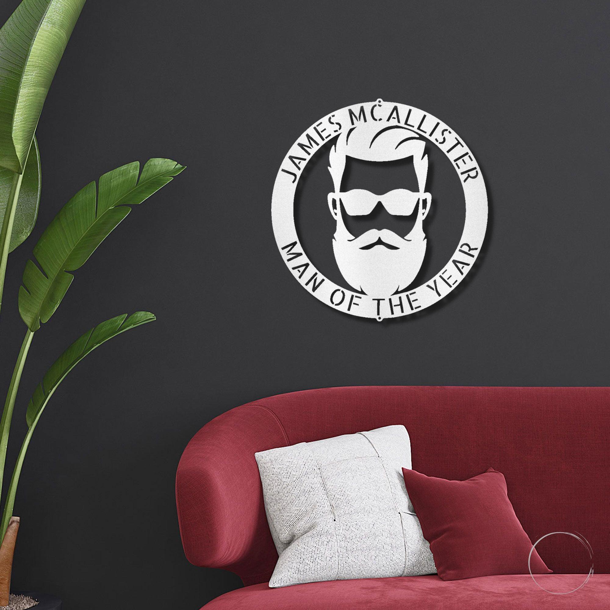 Bearded Man Monogram Personalized Steel Wall Sign Art - Mallard Moon Gift Shop