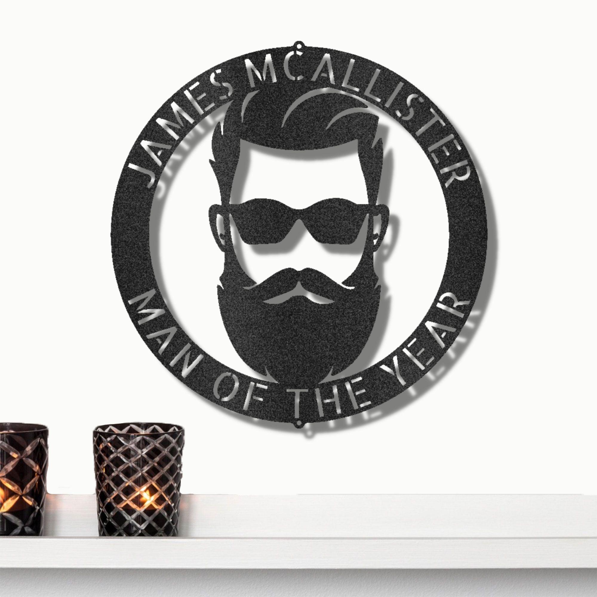 Bearded Man Monogram Personalized Steel Wall Sign Art - Mallard Moon Gift Shop