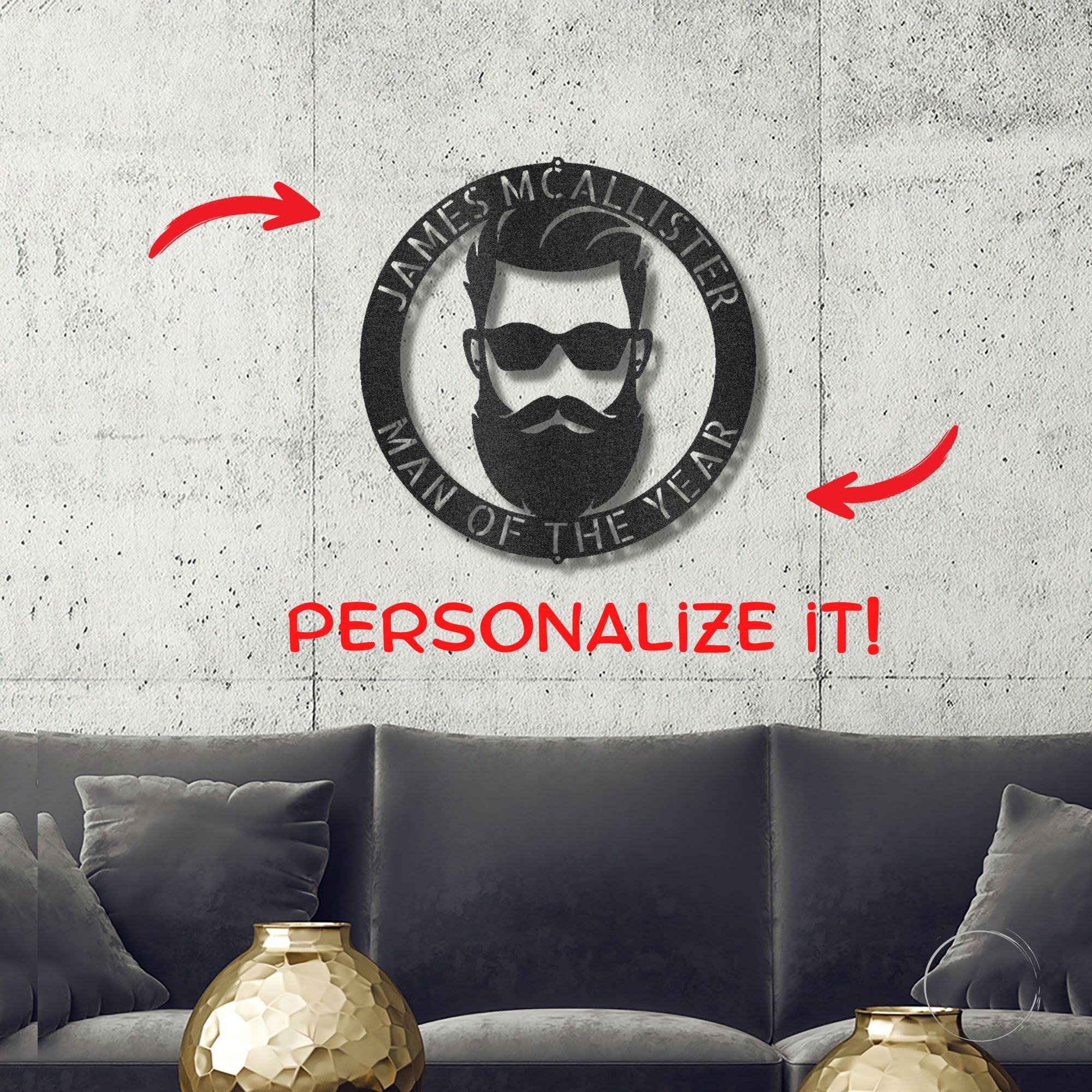 Bearded Man Monogram Personalized Steel Wall Sign Art - Mallard Moon Gift Shop