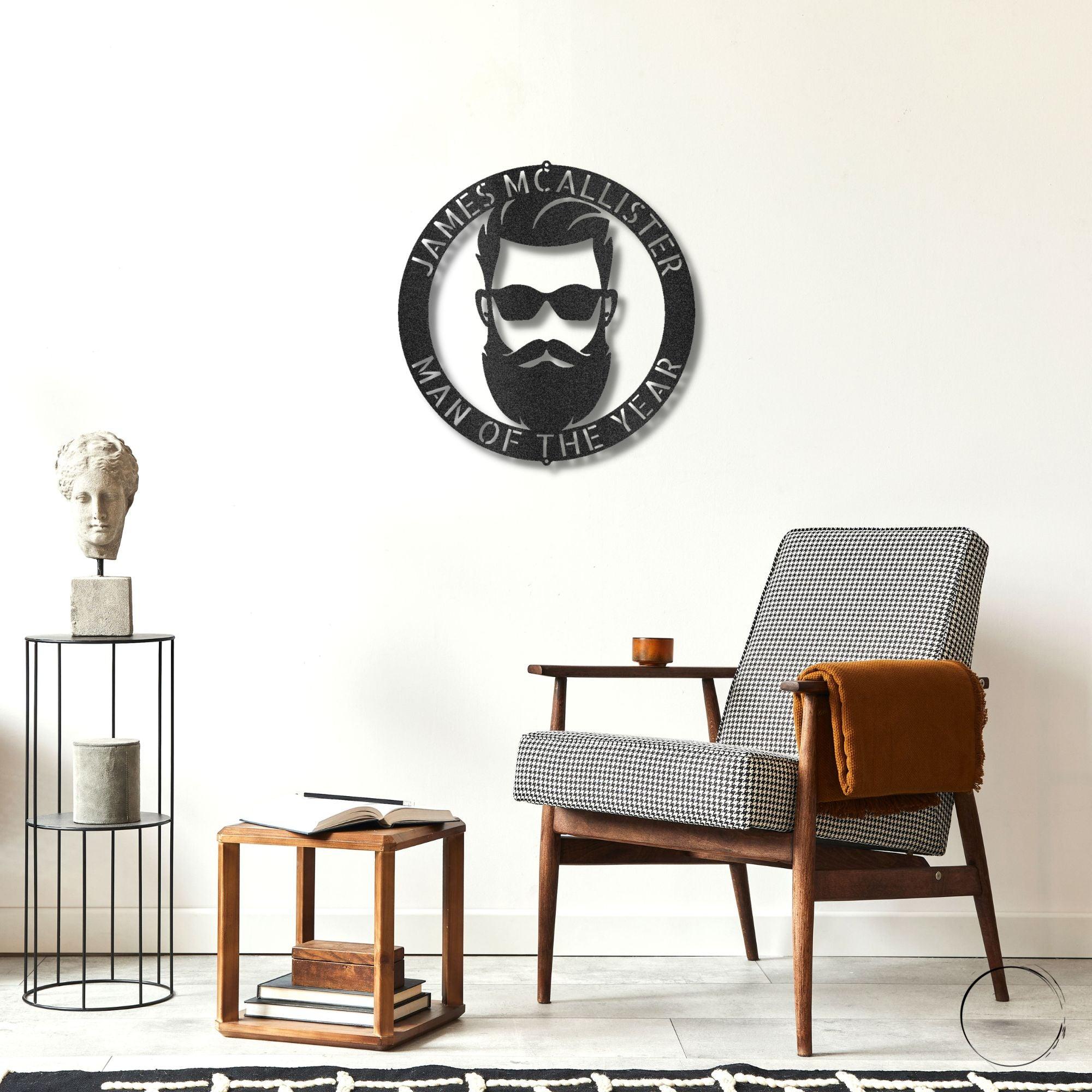 Bearded Man Monogram Personalized Steel Wall Sign Art - Mallard Moon Gift Shop