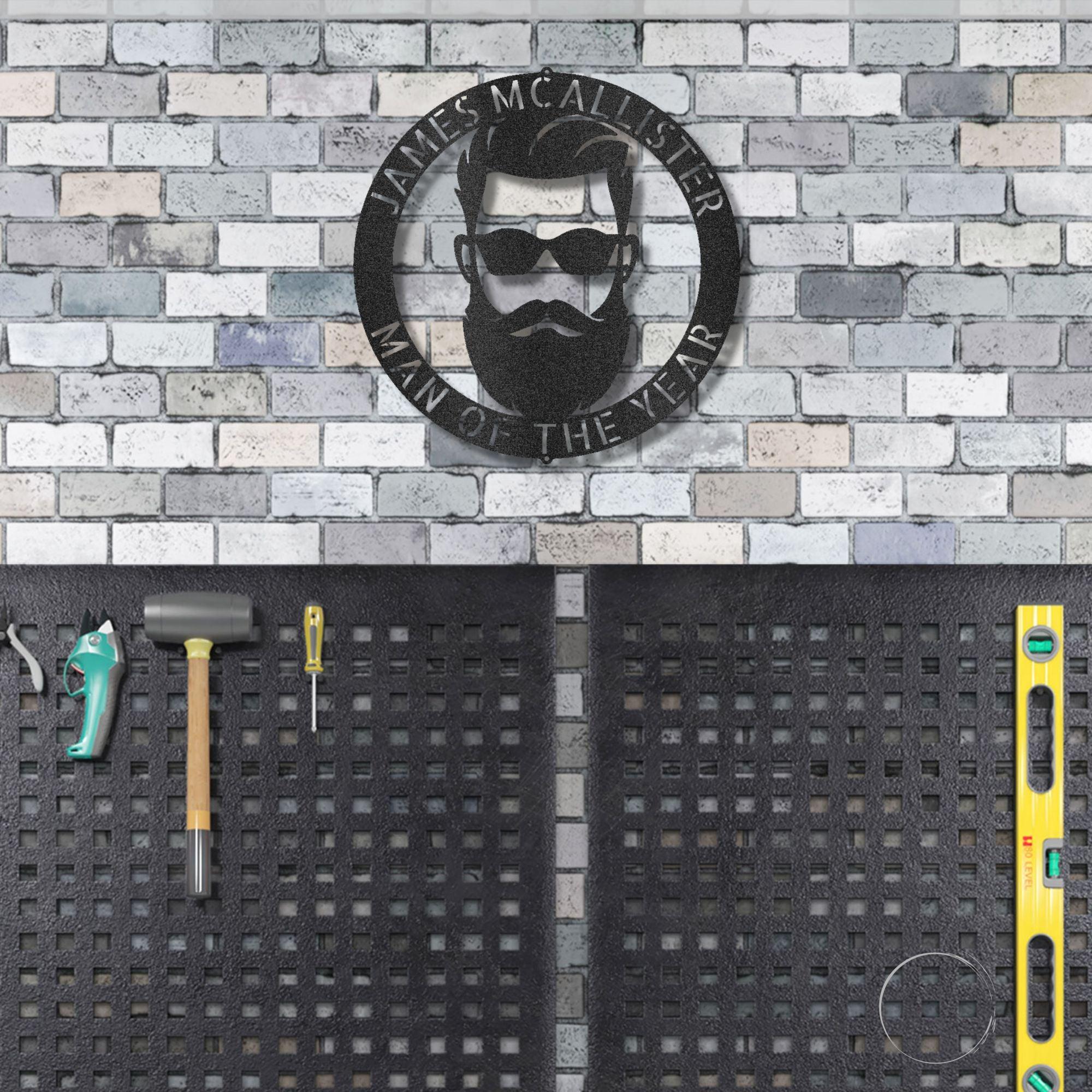 Bearded Man Monogram Personalized Steel Wall Sign Art - Mallard Moon Gift Shop