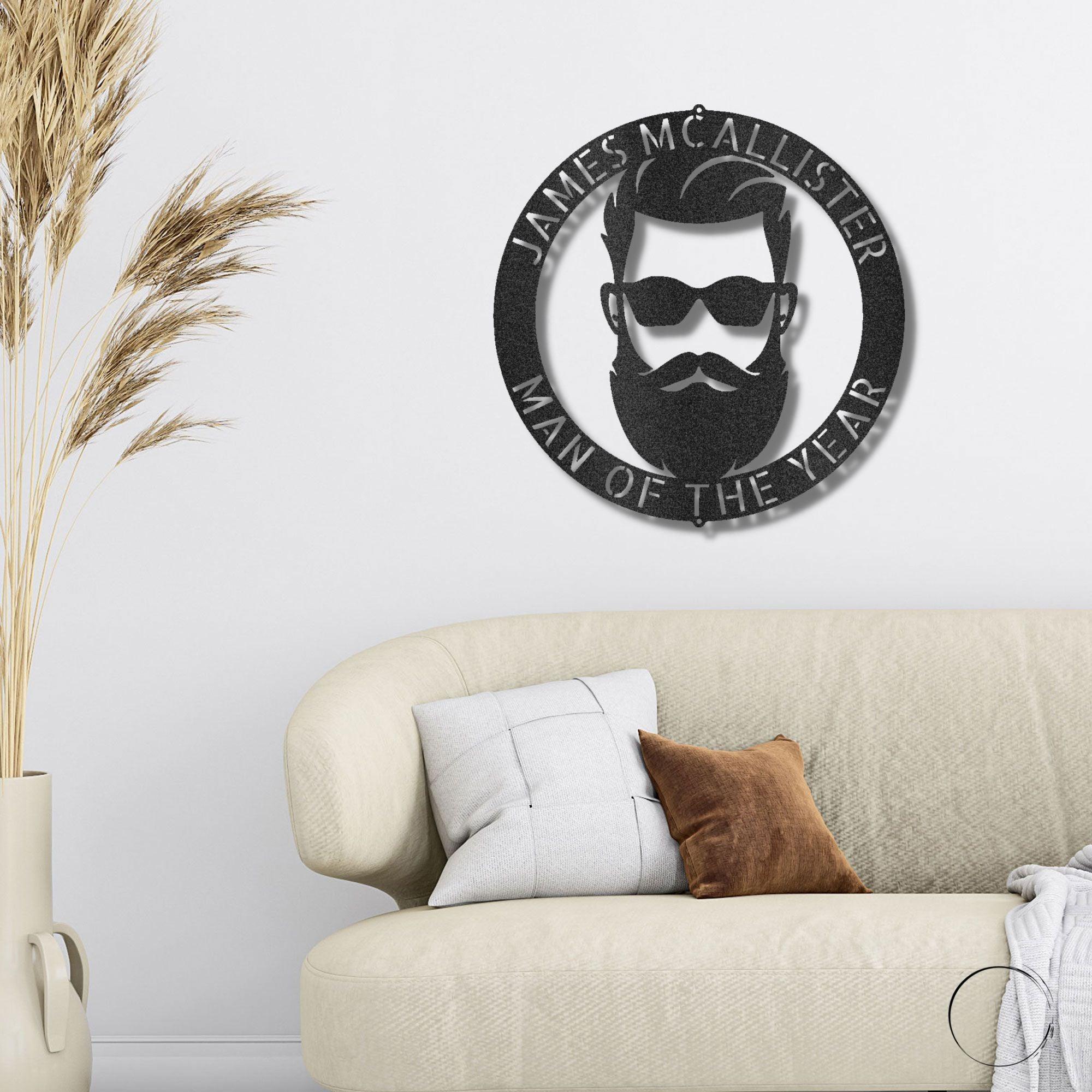 Bearded Man Monogram Personalized Steel Wall Sign Art - Mallard Moon Gift Shop