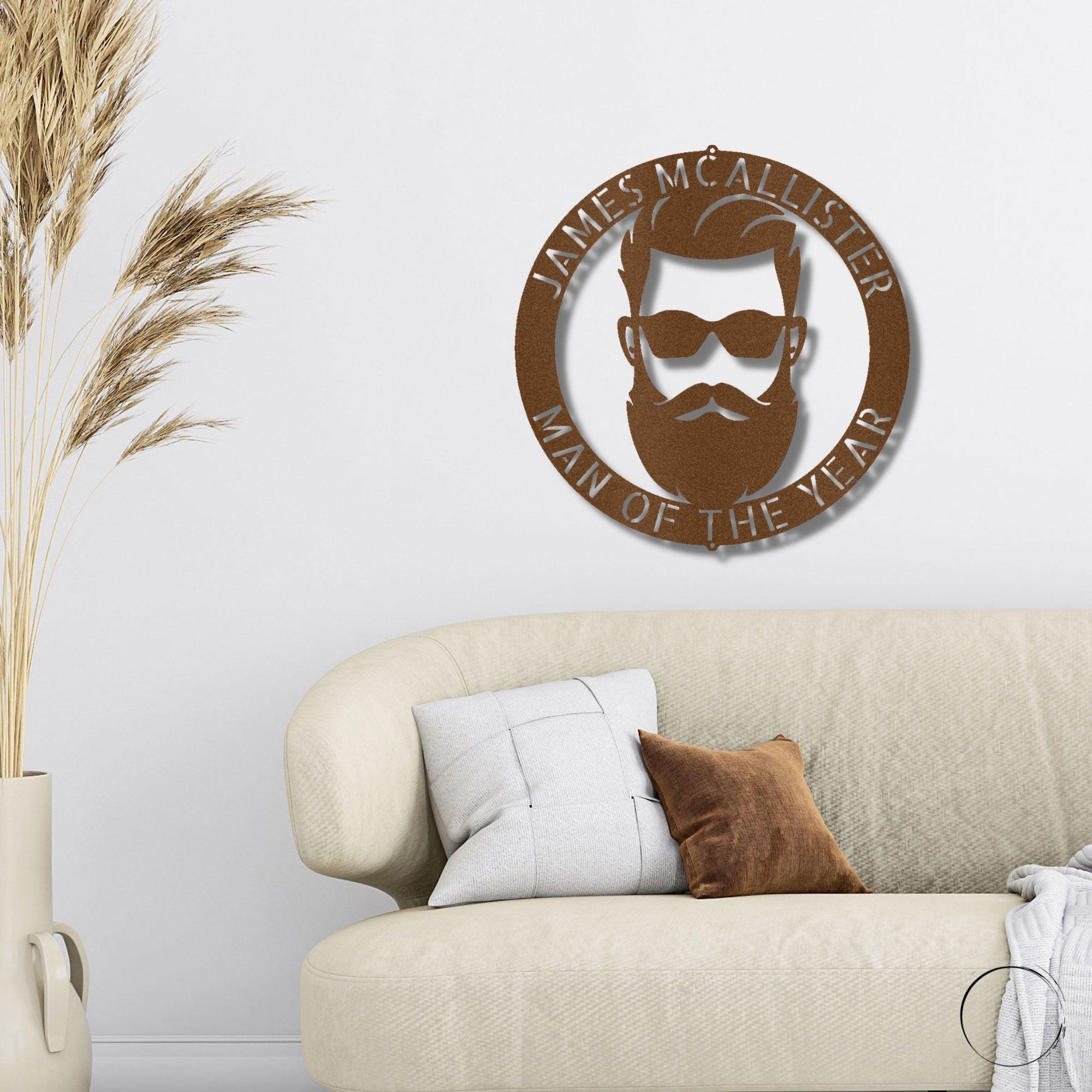 Bearded Man Monogram Personalized Steel Wall Sign Art - Mallard Moon Gift Shop