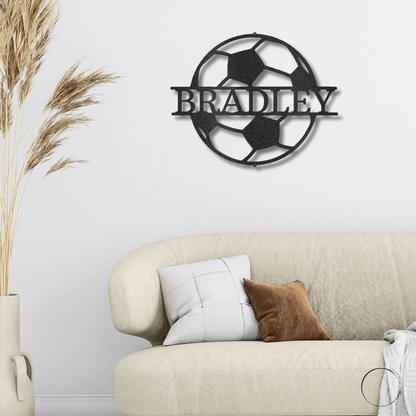 Soccer Ball Custom Name Steel Wall Sign - Mallard Moon Gift Shop