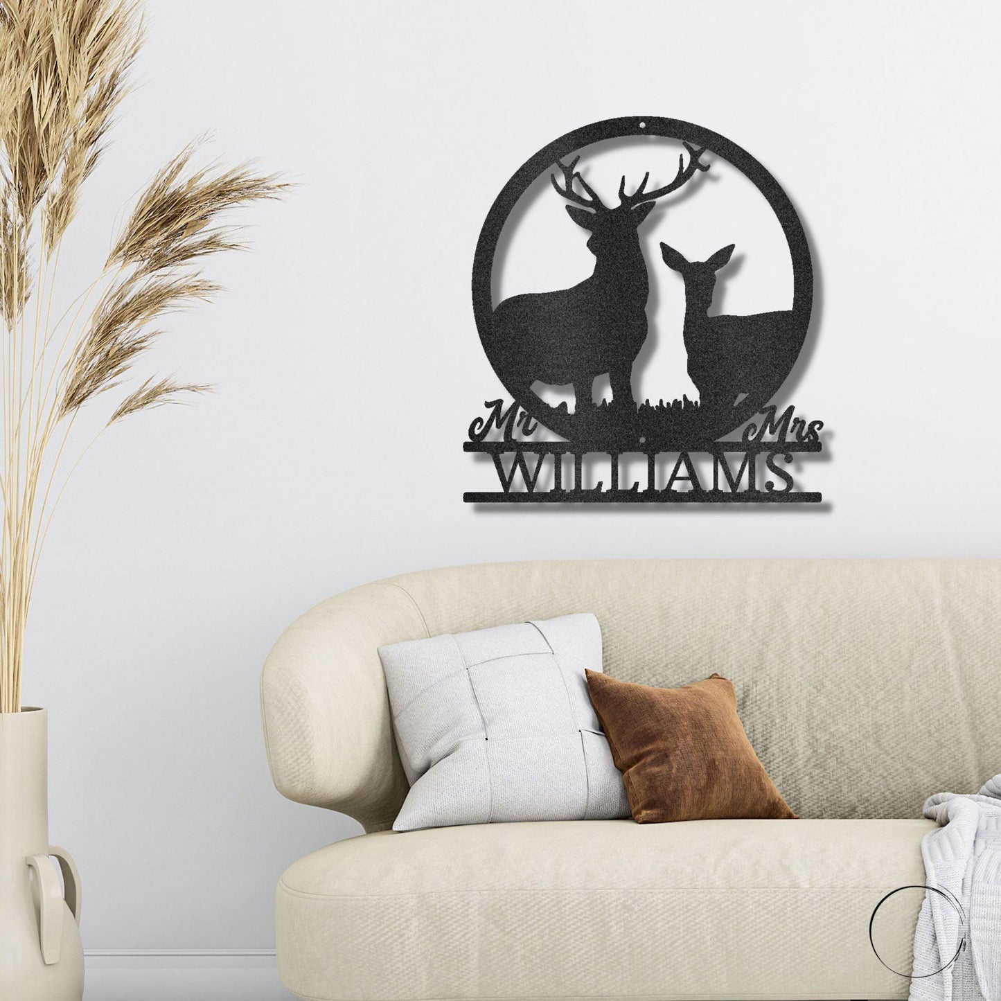 Deer Stag and Doe Mr and Mrs Custom Name Metal Art Wall Sign - Mallard Moon Gift Shop