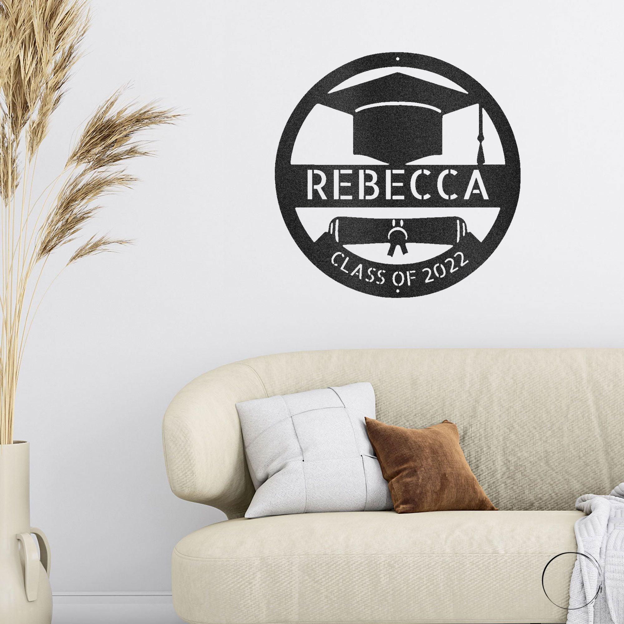 Graduation Cap and Diploma Custom Name Metal Art Wall Sign - Mallard Moon Gift Shop