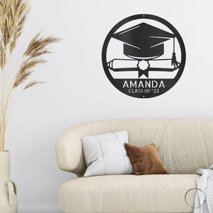 Graduation Cap and Diploma Custom Name Metal Art Wall Sign - Mallard Moon Gift Shop