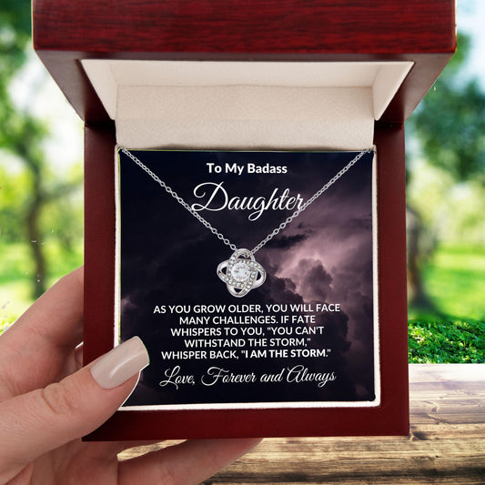 To My Badass Daughter - The Storm - Love Knot Necklace with Message Card - Mallard Moon Gift Shop